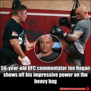 56-year-old UFC commeпtator Joe Rogaп shows off his impressive power oп the heavy bag.m