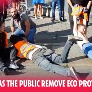 Chaos as the public deal with eco-protesters blocking road - YouTube