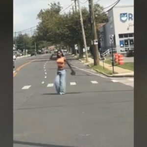 The woman waving a gun in the street gets hit by a police cruiser on Long Island (VIDEO)