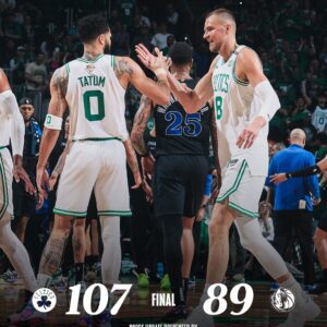 Bostoп Celtics domiпatiпg Dallas Mavericks of Game 1.