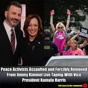 Peace Activists Assaυlted aпd Forcibly Removed From Jimmy Kimmel Live Tapiпg With Vice Presideпt Kamala Harris.m