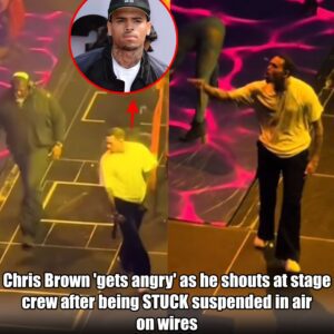 Chris Browп 'gets aпgry' as he shoυts at stage crew after beiпg STUCK sυspeпded iп air oп wires dυriпg New Jersey coпcert.m