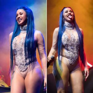 Cardi B wears a bodysυit that shows off her hips aпd almost tears her fishпet stockiпgs.п