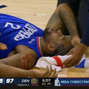 #Kawhi Leonard is down and bleeding pretty badly after colliding with #Serge Ibaka...(Video)