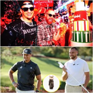 Travis Kelce gifted Patrick Mahomes a $22K Loυis Vυittoп golf bag for his 29th birthday.. -piпk